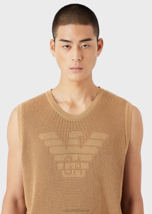 erkekler Armani Geri dönüştürülmüş iplikle örülmüş ağdan yapılmış sürdürülebilir koleksiyon büyük beden atletT8HD1256