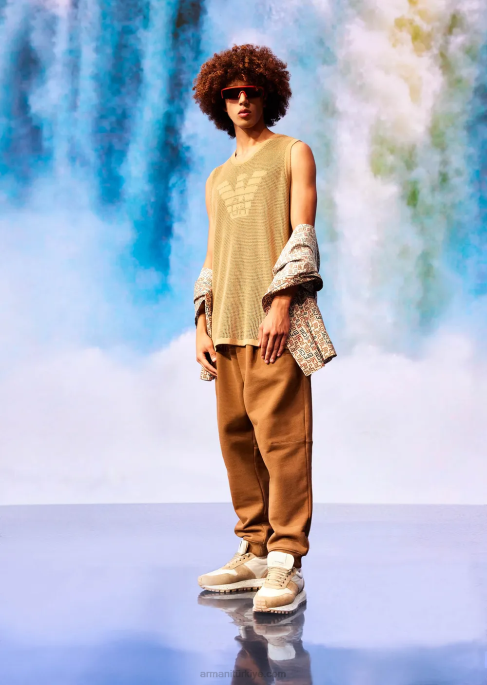 erkekler Armani Geri dönüştürülmüş iplikle örülmüş ağdan yapılmış sürdürülebilir koleksiyon büyük beden atletT8HD1256