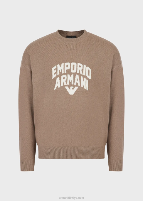 erkekler Armani Kalın jakar logolu bakir yün kazak güvercin grisi T8HD1223