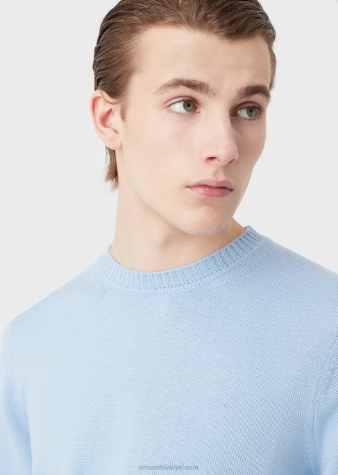 erkekler Armani bakir yün, normal kesim kazak lacivert T8HD1218