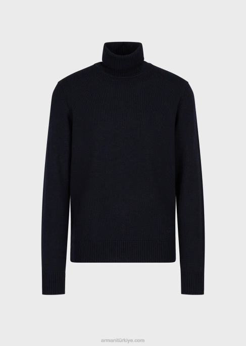erkekler Armani bakire yün, normal kesim, dik yaka kazak lacivert T8HD1283