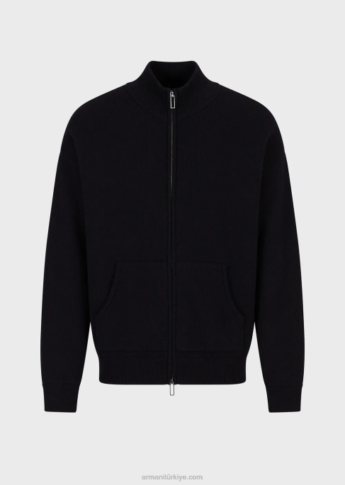 erkekler Armani bakire yün tam fermuarlı hırka lacivert T8HD1244