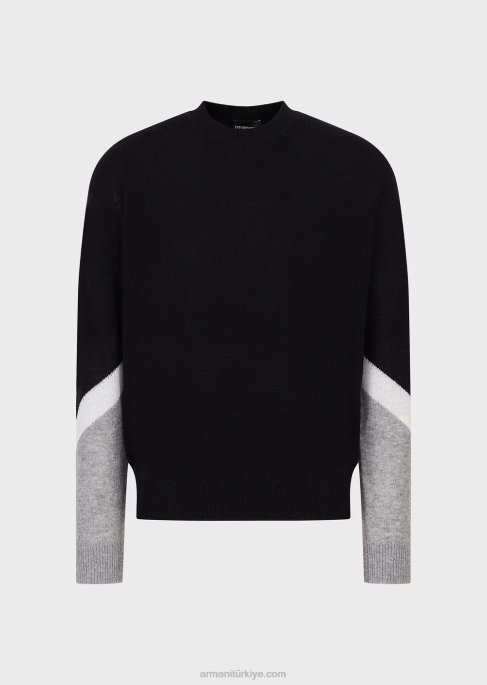 erkekler Armani blok renk detaylı kaşmir yün kazak lacivert T8HD1237