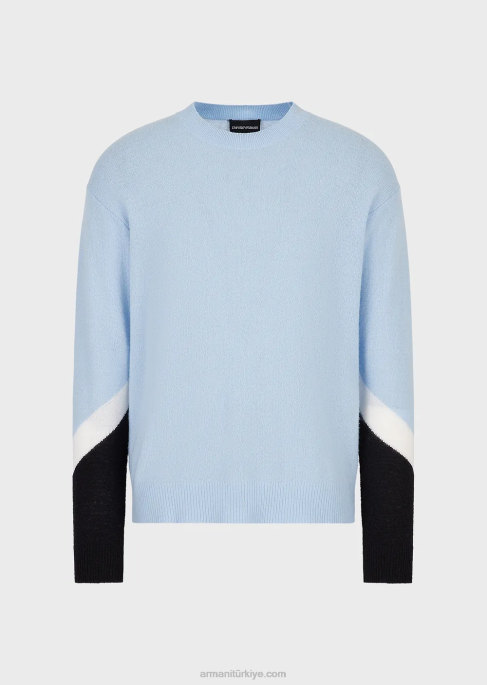 erkekler Armani blok renk detaylı kaşmir yün kazak masmavi T8HD1238