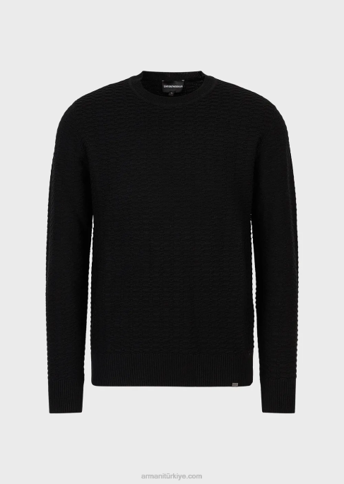 erkekler Armani desenli dikiş yün ve liyosel karışımlı kazak siyah T8HD1230