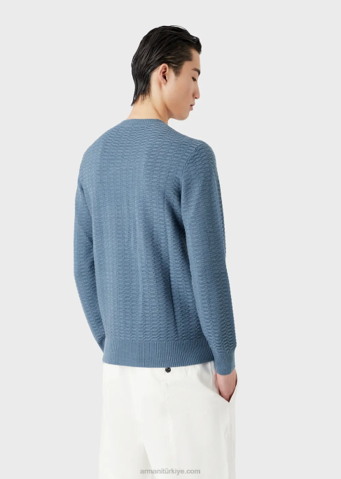 erkekler Armani desenli dikiş yün ve liyosel karışımlı kazak uçak T8HD1229