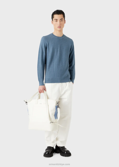 erkekler Armani desenli dikiş yün ve liyosel karışımlı kazak uçak T8HD1229