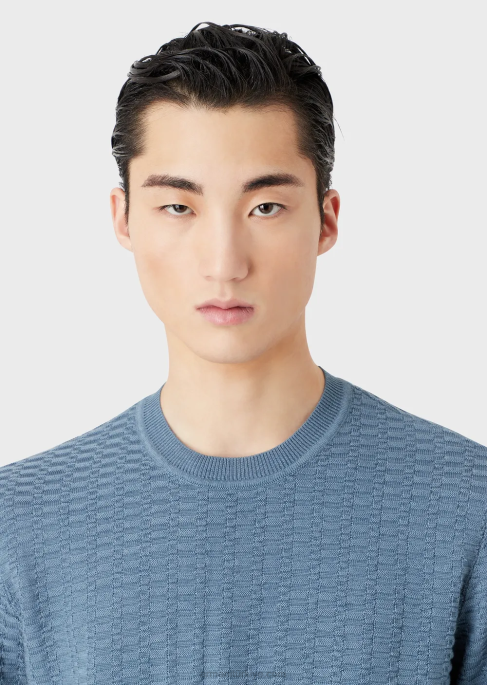 erkekler Armani desenli dikiş yün ve liyosel karışımlı kazak uçak T8HD1229