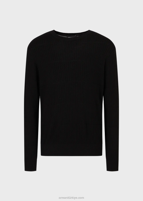 erkekler Armani geometrik jakar motifli saf bakire yün kazak siyah T8HD1245