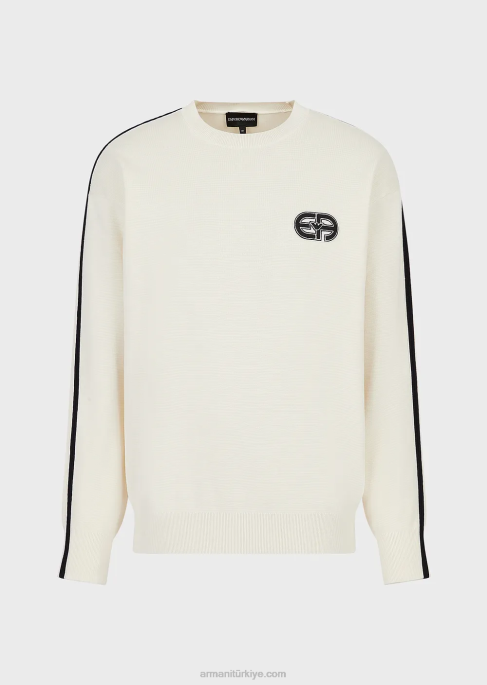 erkekler Armani her yama ve kontrast çizgili dikişli kumaş kazak beyaz T8HD1224