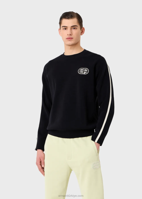 erkekler Armani her yama ve kontrast çizgili dikişli kumaş kazak lacivert T8HD1225