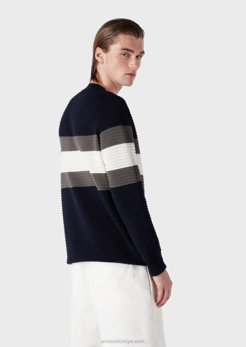 erkekler Armani çizgili osmanlı süveter lacivert T8HD1214