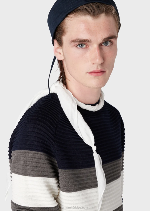 erkekler Armani çizgili osmanlı süveter lacivert T8HD1214