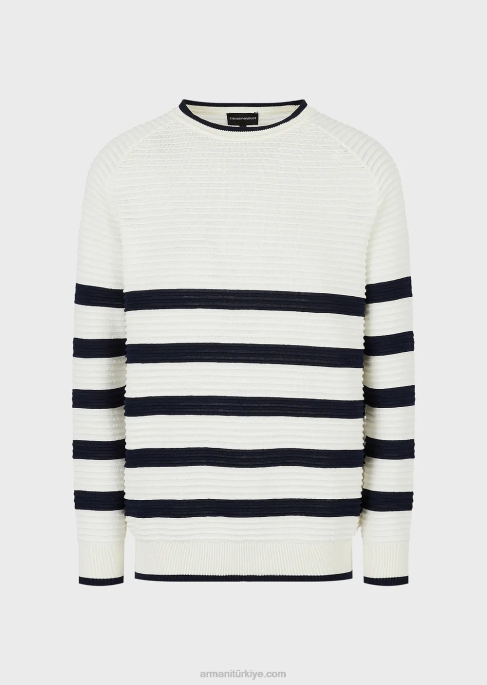 erkekler Armani çizgili osmanlı süveter süt beyazı T8HD1213