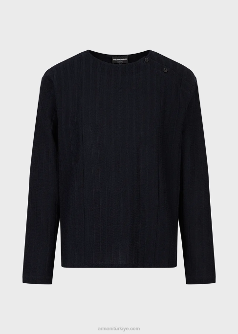 erkekler Armani nervür motifli jakarlı jarse kazak lacivert T8HD1263