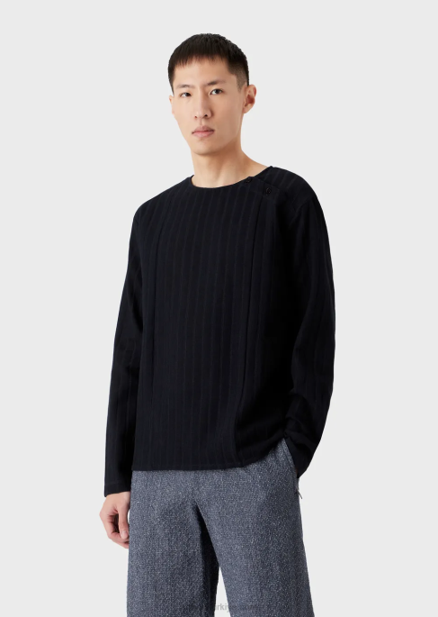 erkekler Armani nervür motifli jakarlı jarse kazak lacivert T8HD1263