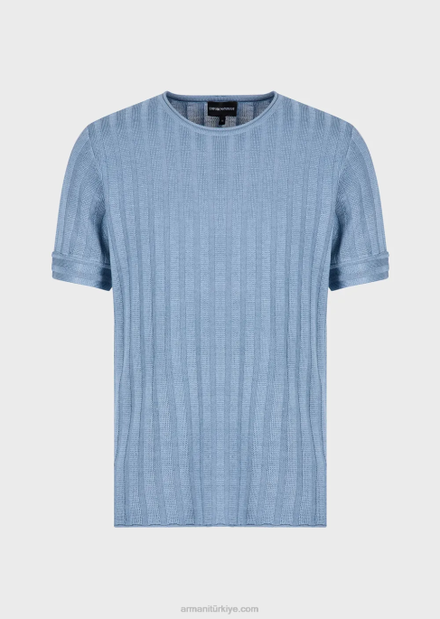 erkekler Armani nervürlü ve plise dikişli yün ve liyosel karışımlı kazakT8HD1252