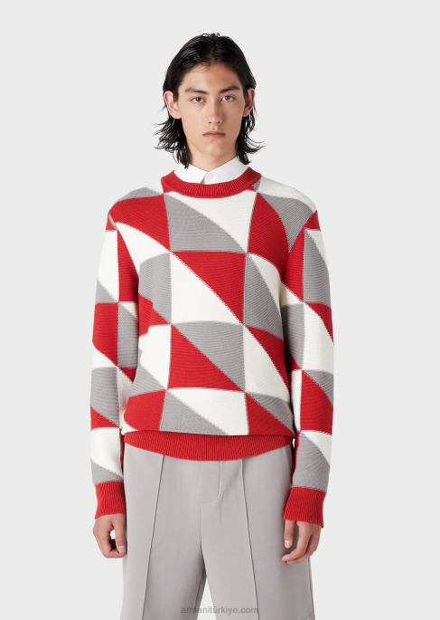 erkekler Armani patchwork efektli ekose işlemeli jumper model T8HD1264