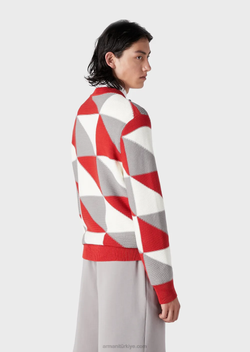 erkekler Armani patchwork efektli ekose işlemeli jumper model T8HD1264