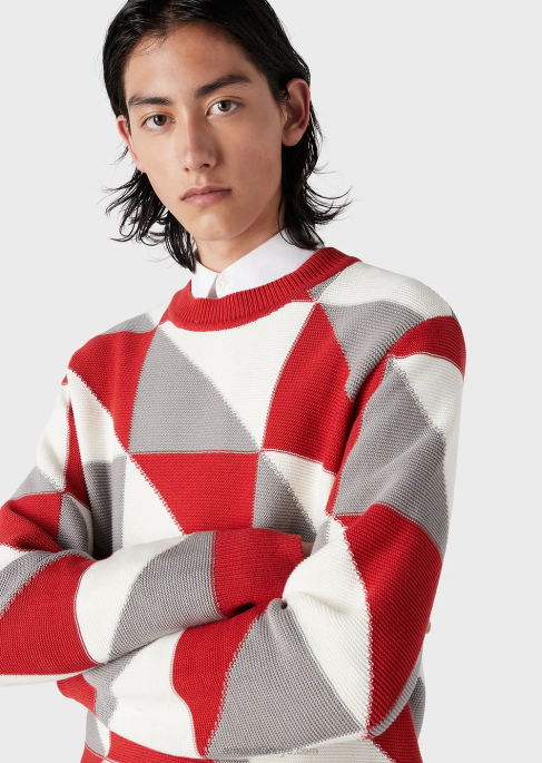 erkekler Armani patchwork efektli ekose işlemeli jumper model T8HD1264