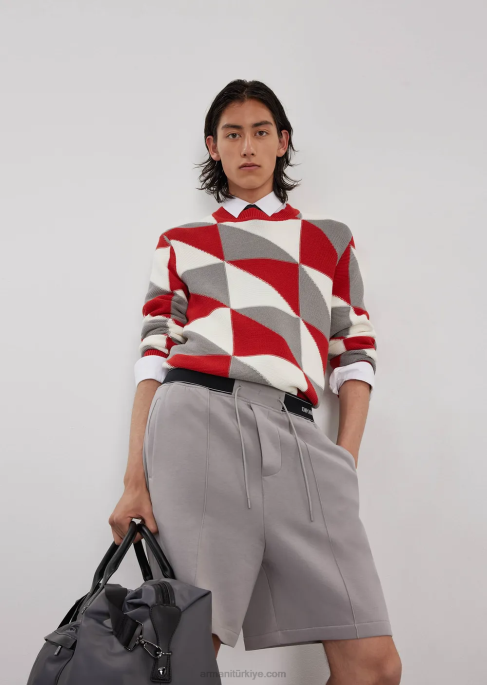 erkekler Armani patchwork efektli ekose işlemeli jumper model T8HD1264