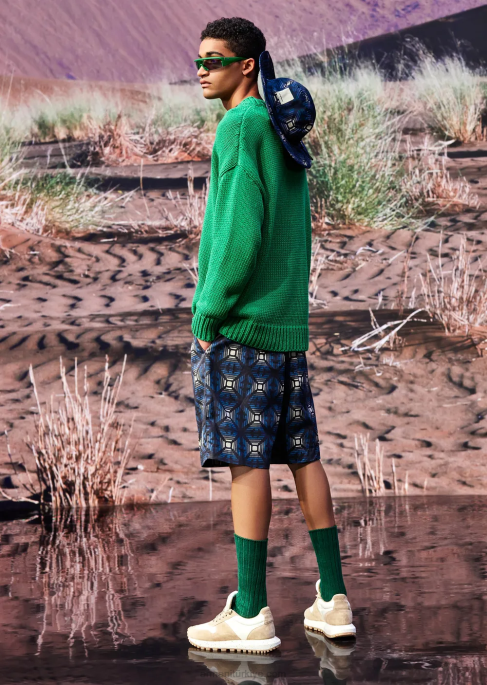 erkekler Armani sürdürülebilir koleksiyon büyük beden v yakalı, yamalı, geri dönüştürülmüş pamuk karışımlı kazak yeşil T8HD1259