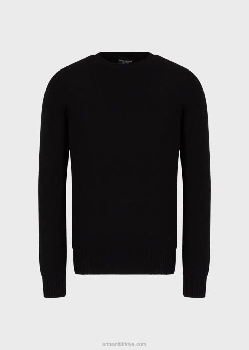 erkekler Armani saf kaşmir sıfır yaka kazak siyah T8HD1266