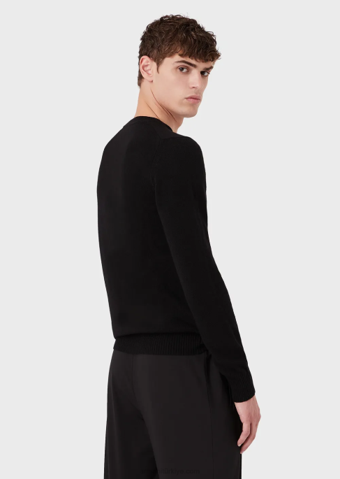 erkekler Armani saf kaşmir sıfır yaka kazak siyah T8HD1266