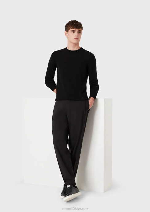erkekler Armani saf kaşmir sıfır yaka kazak siyah T8HD1266