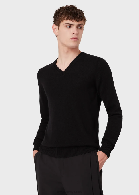 erkekler Armani saf kaşmir v yaka kazak siyah T8HD1269