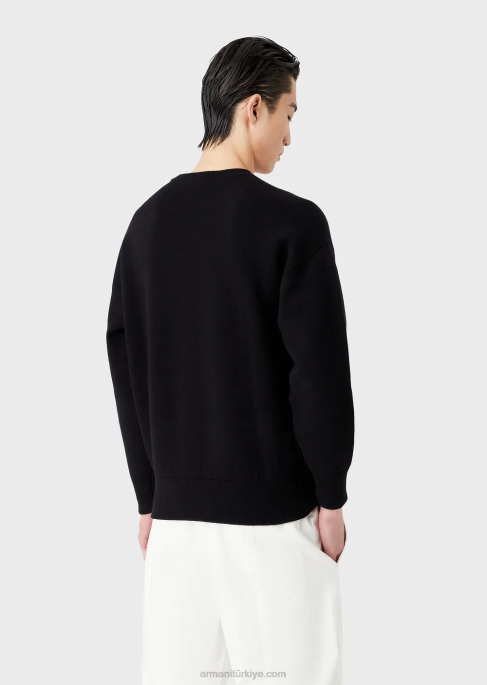 erkekler Armani saf yünden bisiklet yakalı kazak lacivert T8HD1236
