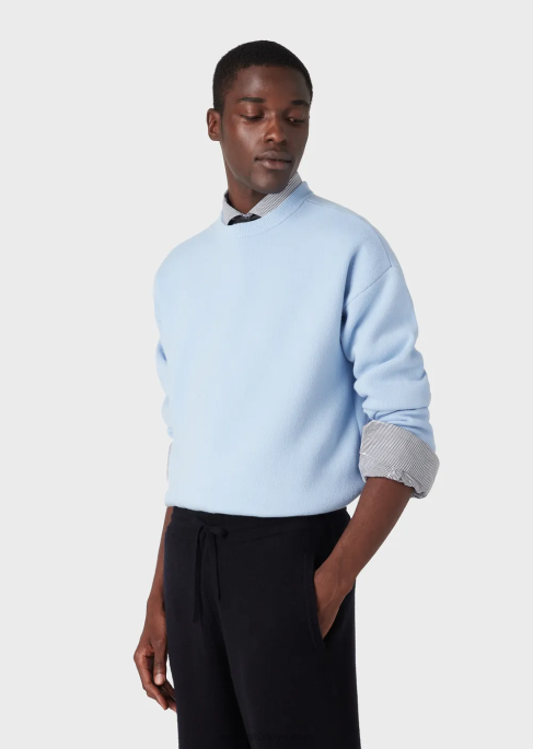 erkekler Armani saf yünden bisiklet yakalı kazak masmavi T8HD1235