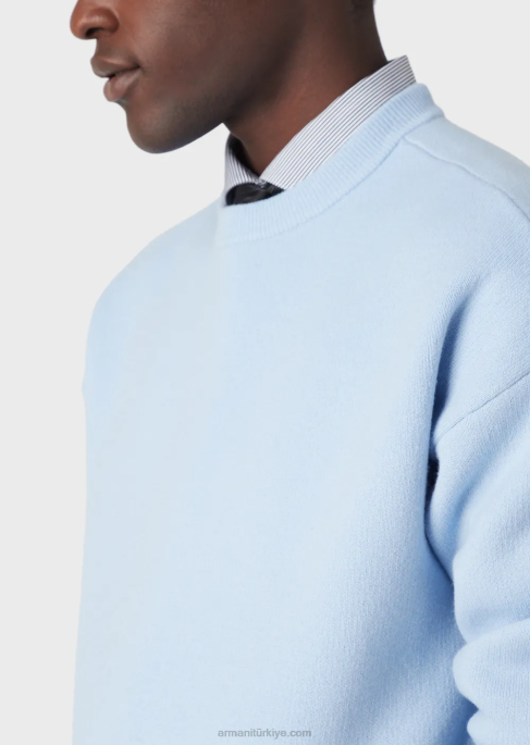 erkekler Armani saf yünden bisiklet yakalı kazak masmavi T8HD1235