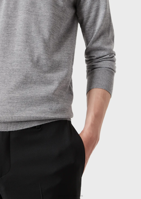 erkekler Armani saf yünden v yakalı kazak açık gri T8HD1267