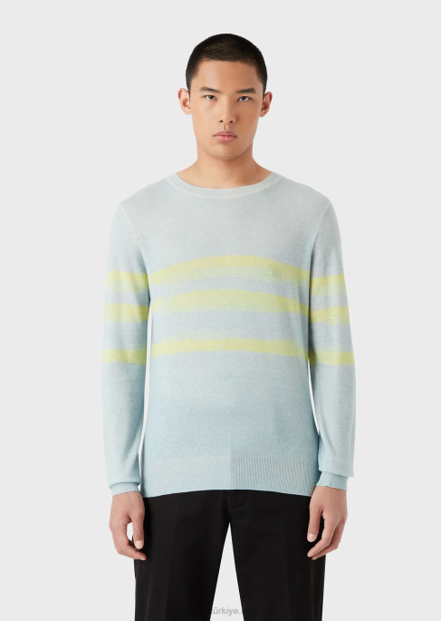 erkekler Armani sulu boya çizgili saf kaşmir süveter masmavi T8HD1215