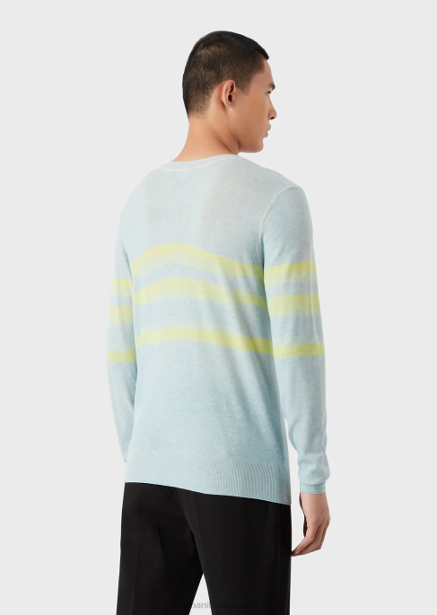 erkekler Armani sulu boya çizgili saf kaşmir süveter masmavi T8HD1215