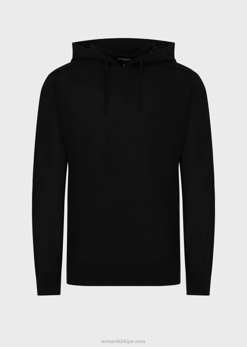 erkekler Armani yün ve liyosel karışımlı kapüşonlu kazak siyah T8HD1279