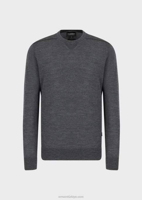 erkekler Armani yün ve liyosel karışımlı sıfır yaka kazak koyu gri T8HD1274
