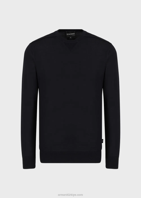 erkekler Armani yün ve liyosel karışımlı sıfır yaka kazak lacivert T8HD1272