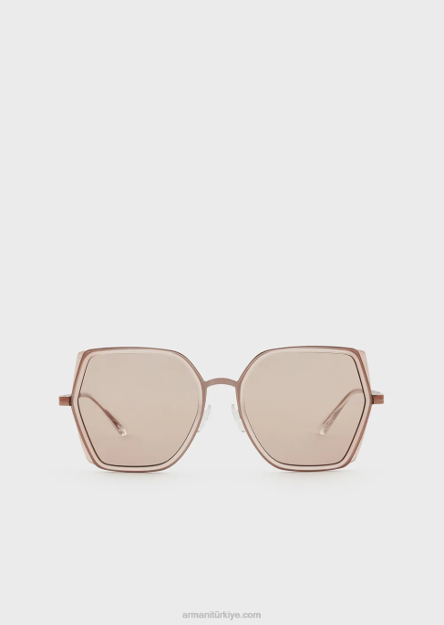 kadınlar Armani kare büyük boy güneş gözlüğü Altın gül T8HD976