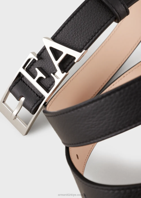 kadınlar Armani kalıplanmış e tokalı deri kemer siyah T8HD757