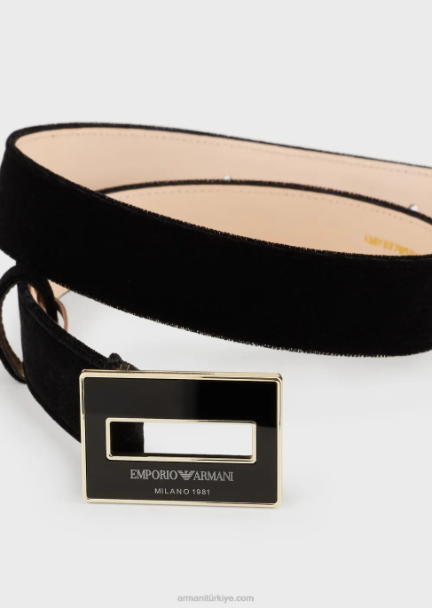 kadınlar Armani kare plakalı kadife kemer siyah T8HD746