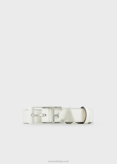 kadınlar Armani konturlu tek tokalı geyik desenli deri kemer süt beyazı T8HD759