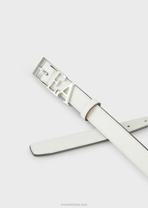 kadınlar Armani konturlu tek tokalı geyik desenli deri kemer süt beyazı T8HD759