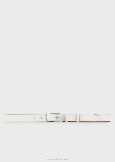 kadınlar Armani konturlu tek tokalı geyik desenli deri kemer süt beyazı T8HD759