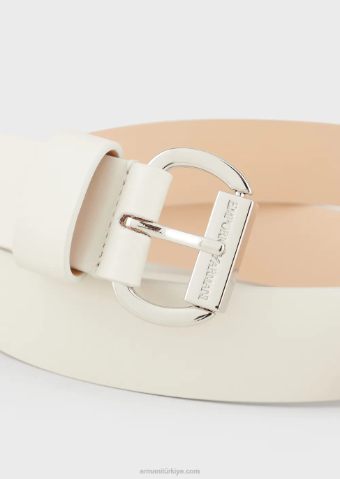 kadınlar Armani logo tokalı deri kemer süt beyazı T8HD751