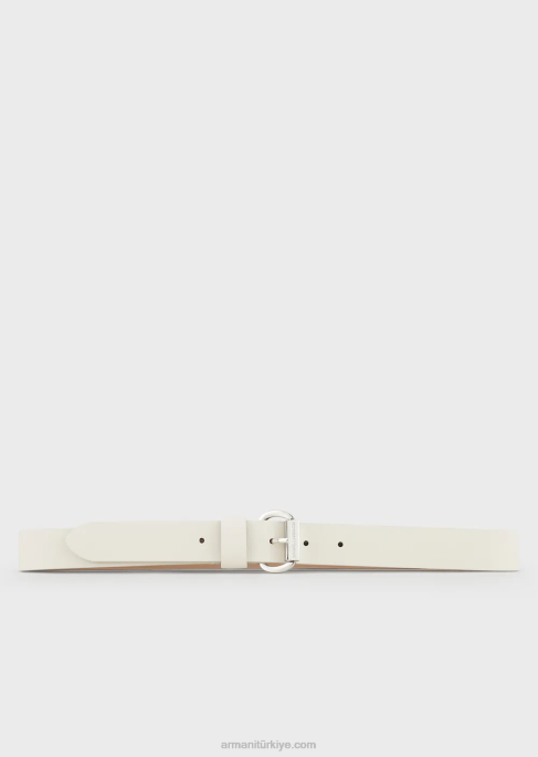 kadınlar Armani logo tokalı deri kemer süt beyazı T8HD751