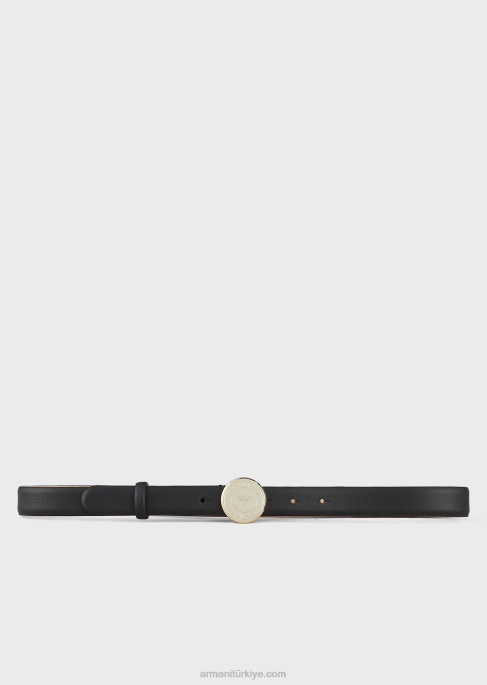 kadınlar Armani madalyon tokalı deri kemer siyah T8HD760