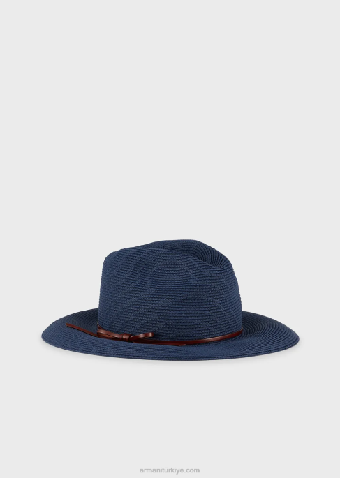 kadınlar Armani deri şeritli ve siperlikli dokuma kağıt iplikli şapkaT8HD775