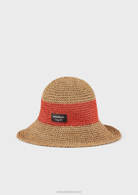 kadınlar Armani logo yama ile dokuma rafya cloche şapka turuncu T8HD772